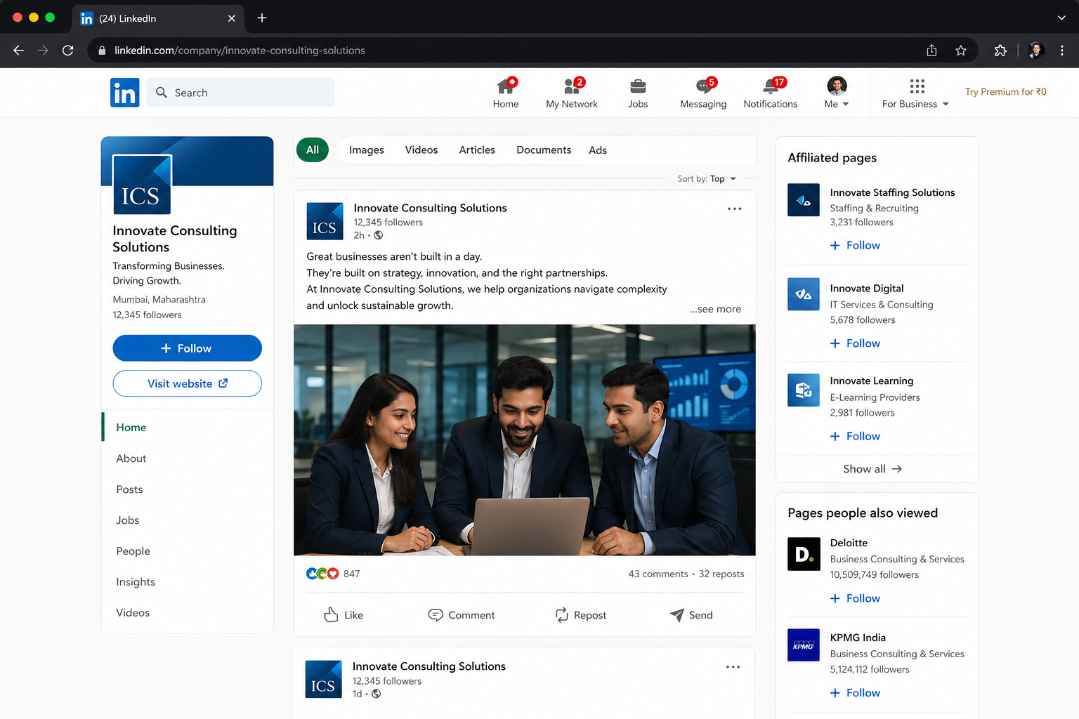 LinkedIn company page management